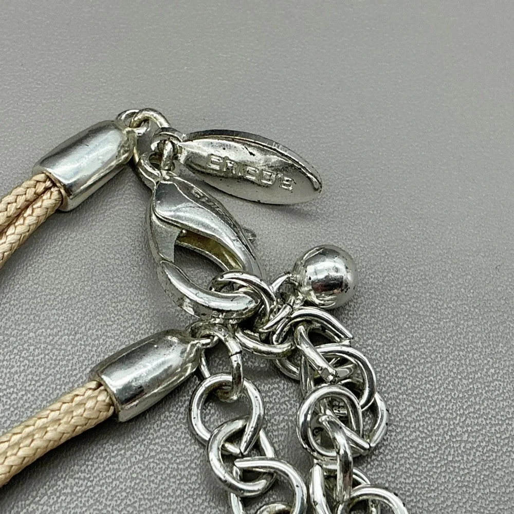 Chico's Necklace Mint Green Faux Druzy Tassel Beige Cord Silver Tone Boho 36